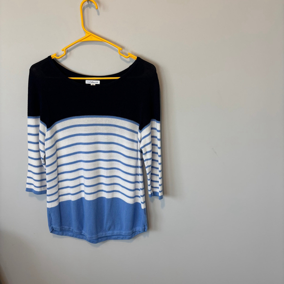 Croft & Barrow Women's 3/4 Sleeve Cotton Knit Sweater Striped Blue, SZ - Picture 5 of 7